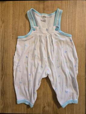Vintage Baby Dior Infant Unisex White Romper with Pastel Letter Print